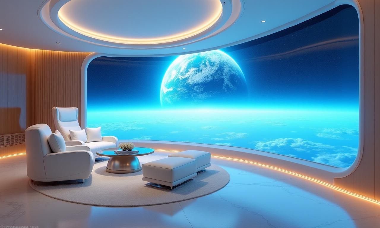 Spacious luxury suite with panoramic digital star windows and ergonomic design