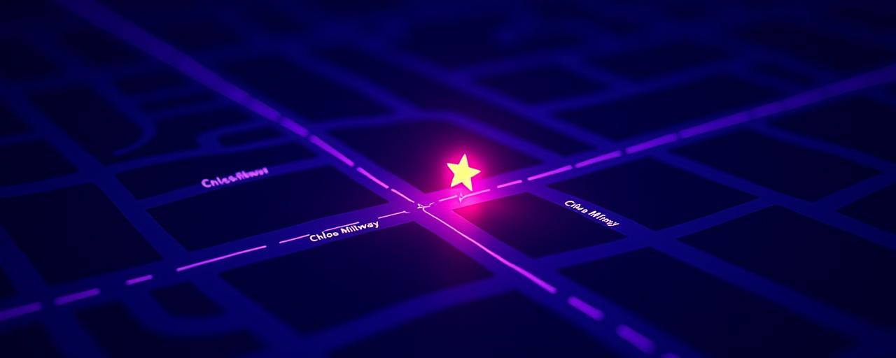 Artistic map showing the location of Equinox Stellar Stays in Toronto with space-themed markers